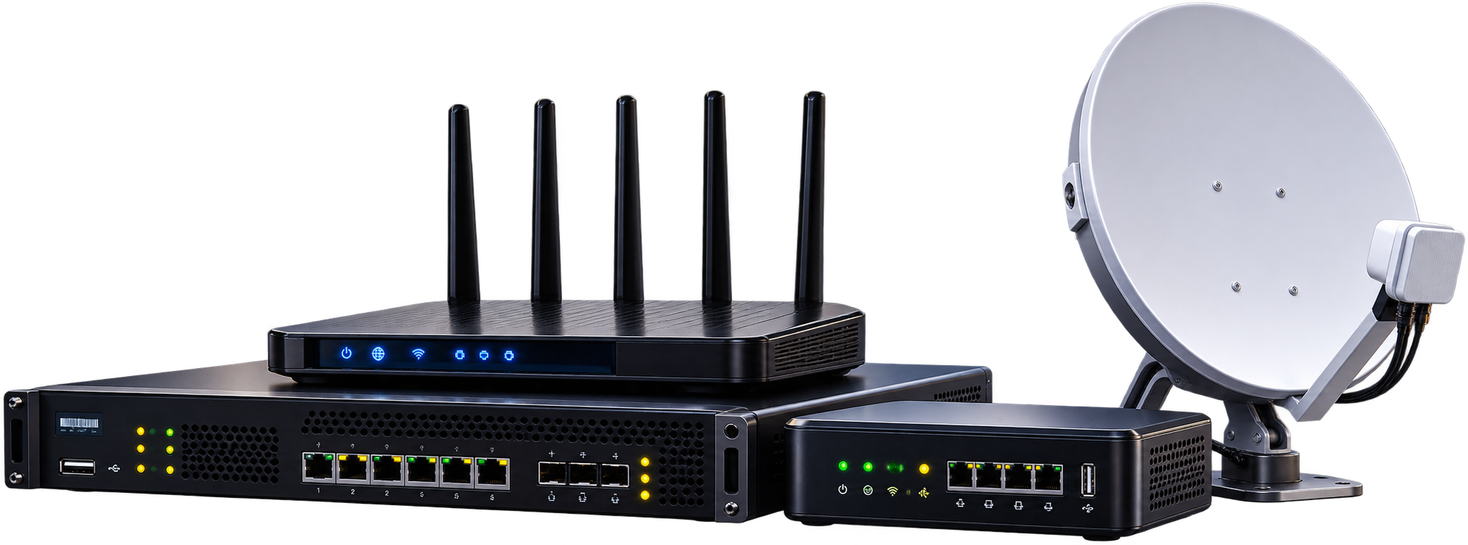 Router, network switches and satellite dish